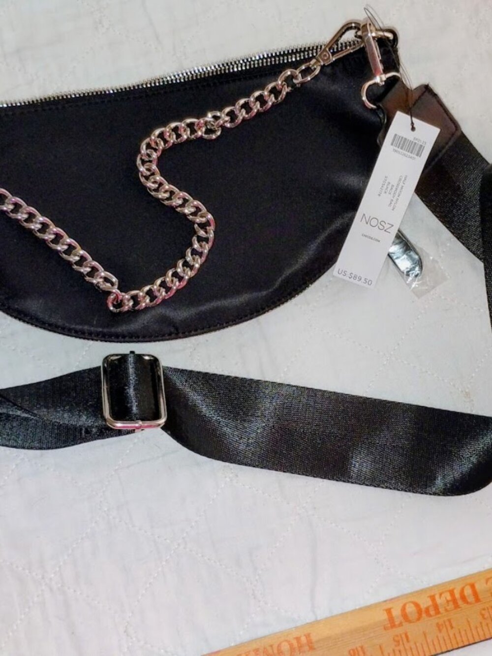 Chico's Black Half Moon Nylon Crossbody Bag Convertible Silver Chain NWT